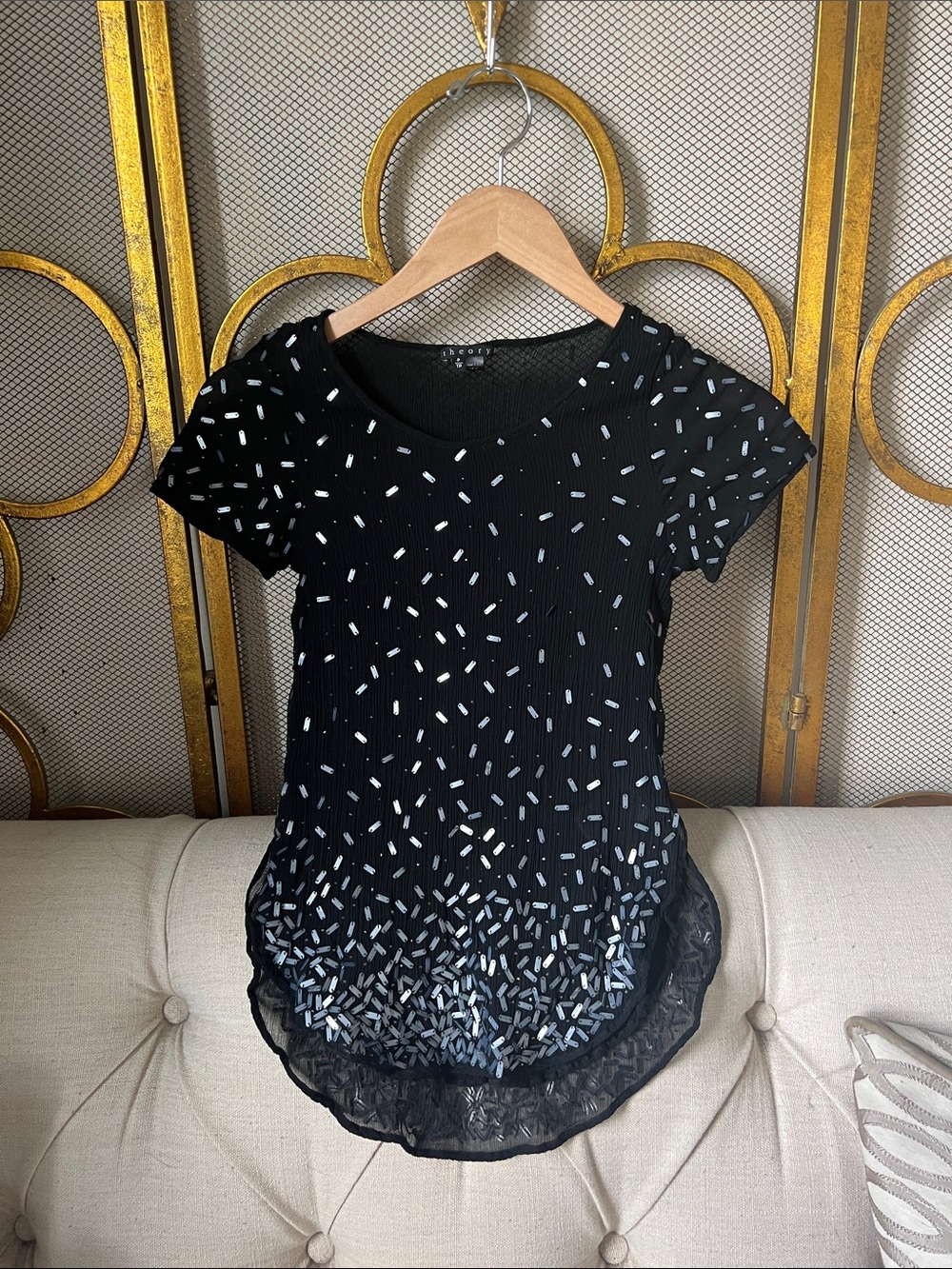 Theory Black Short-Sleeve Embellished Tee